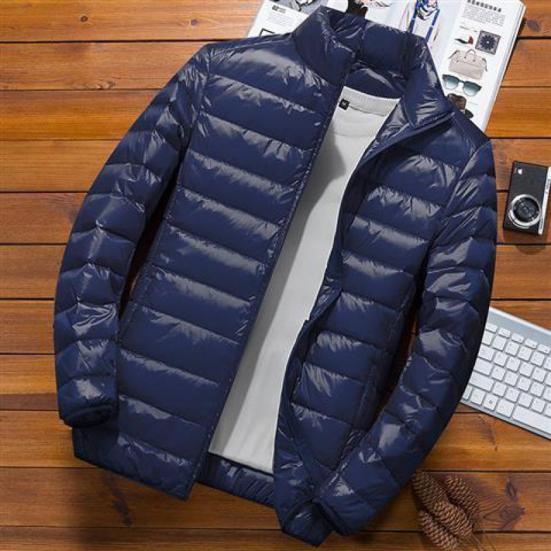 Men Cotton Coat Stand Collar Long Sleeve Zipper Closure Lightweight Jacket