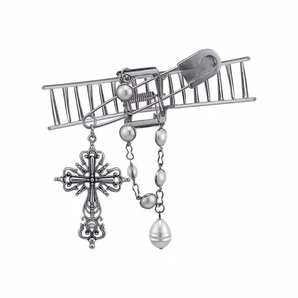 

Vintage Pearl Chain Hair Clip Jewelry Cross Pendant Crab Clip Hair Claw Set Hair Styling Accessory