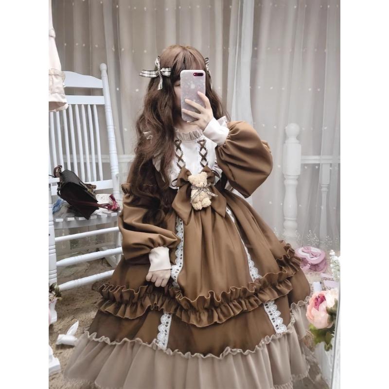 Adult Girl New Cute Sweet Student Long Sleeve Lolita Dress Performance Party Performance Dress