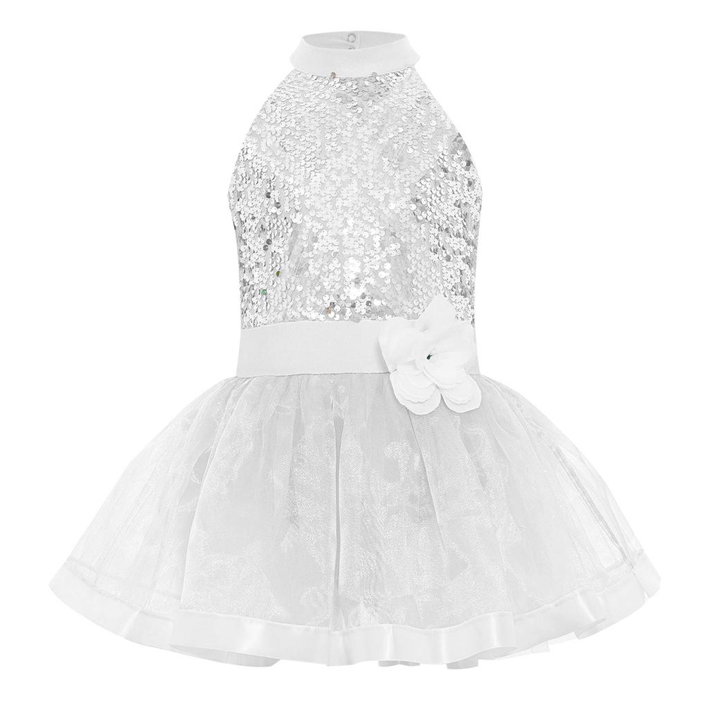 Rochie Tutu pentru Fete Corset cu Paiete Fustă Tulle Stratificat Fără Mâneci Spate Decupat Pantaloni Scurți Incorporați Costum Balet