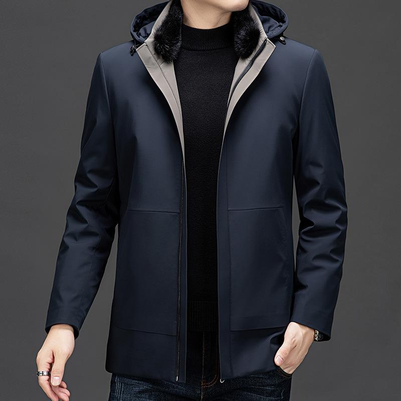 

Новый зимний стиль, съемная подкладка из кроличьего меха, утолщенная теплая куртка, костюм для папы среднего возраста, куртка в стиле business casual 195
