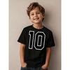 European Sizes Boys T Shirt Kids Wear Casual Sportswear Black Crew Neck Short Sleeve Top with Number 10 Print Boys
