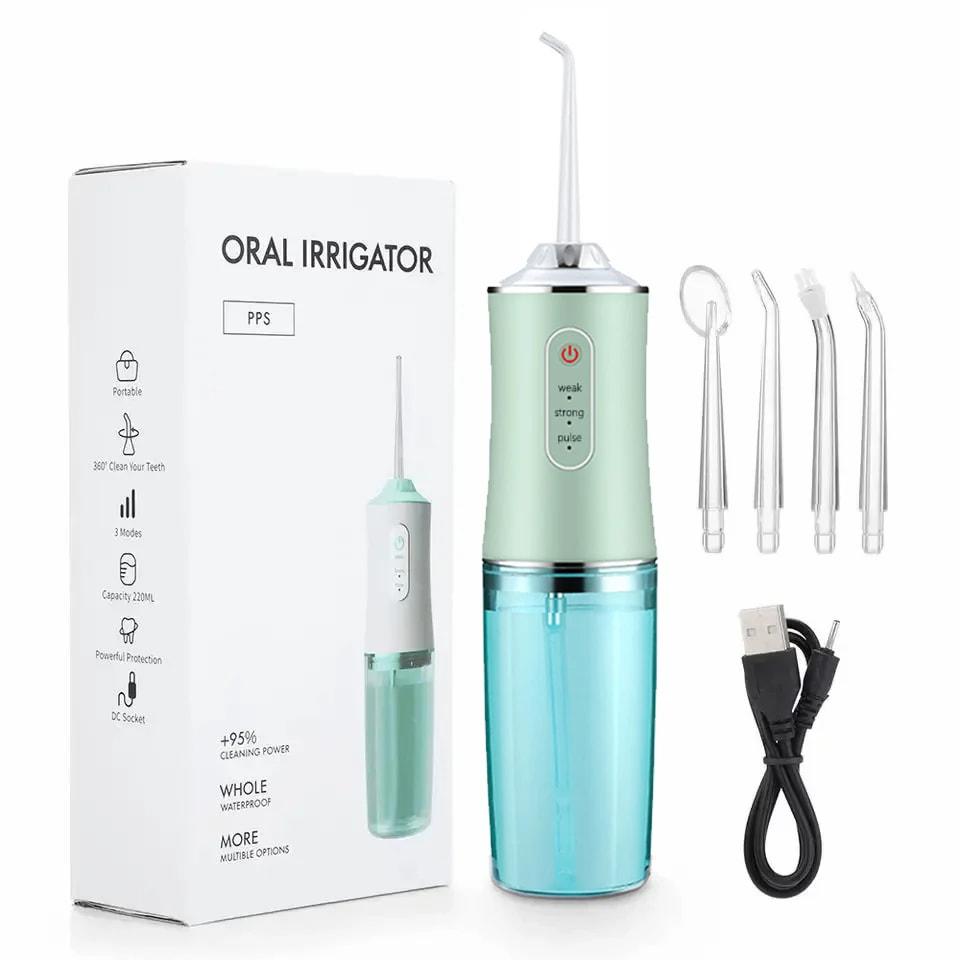 Portable USB Rechargeable Water Flosser 220Ml Oral Irrigator with 4 Tips for Teeth Cleaning