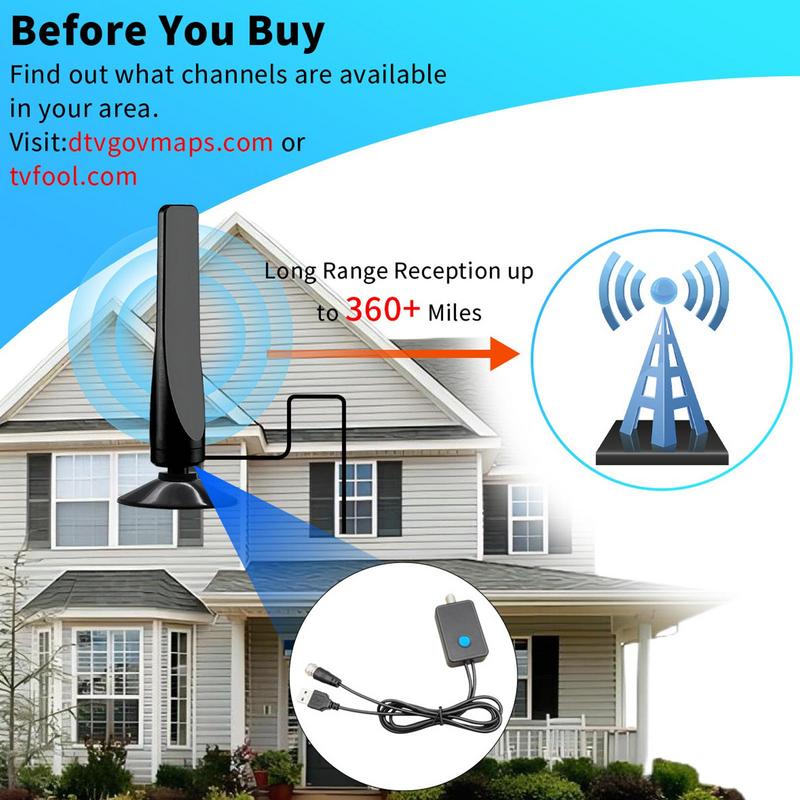 Indoor Antenna for TV HD Long Range Reception Antenna With Scanner Signal Receiver Booster for 4K Indoor Smart TV Home Supplies