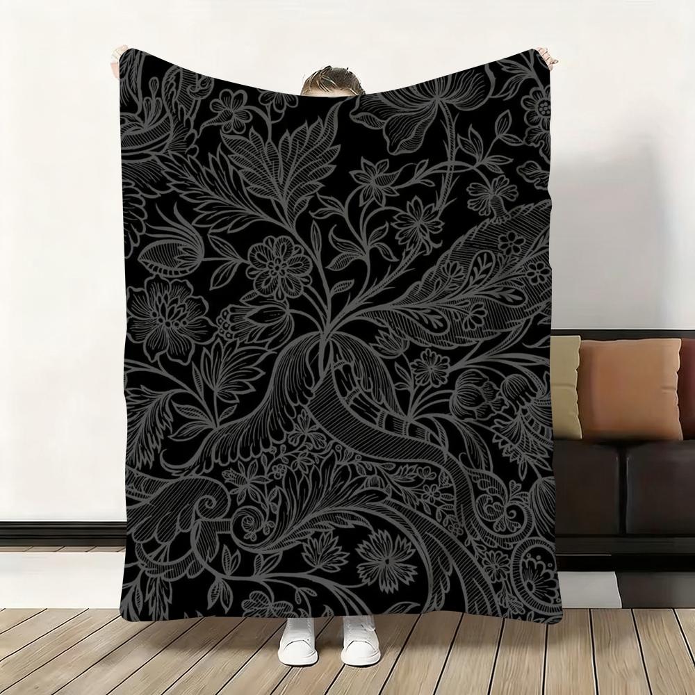 

Luxury Black Flowers Throw Soft Flannel Blanket Warm Knee Skin-Friendly Throw for Sofa Office Bed Traveling Winter Oversize 75x90cm
