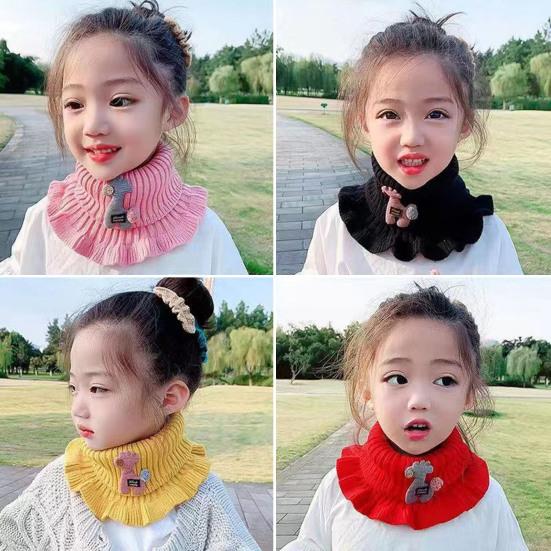 Neck Warmer Cartoon Giraffe Ruffle Knitted Windproof High Elasticity Keep Warm Ultra Soft Kids Fake Collar Neck Scarf for Winter