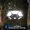 Lampe solaire suspendue pour abri de jardin, intérieur/extérieur, 180 LED, 1000 lm, avec télécommande, idéale pour grange, tonnelle ou garage.