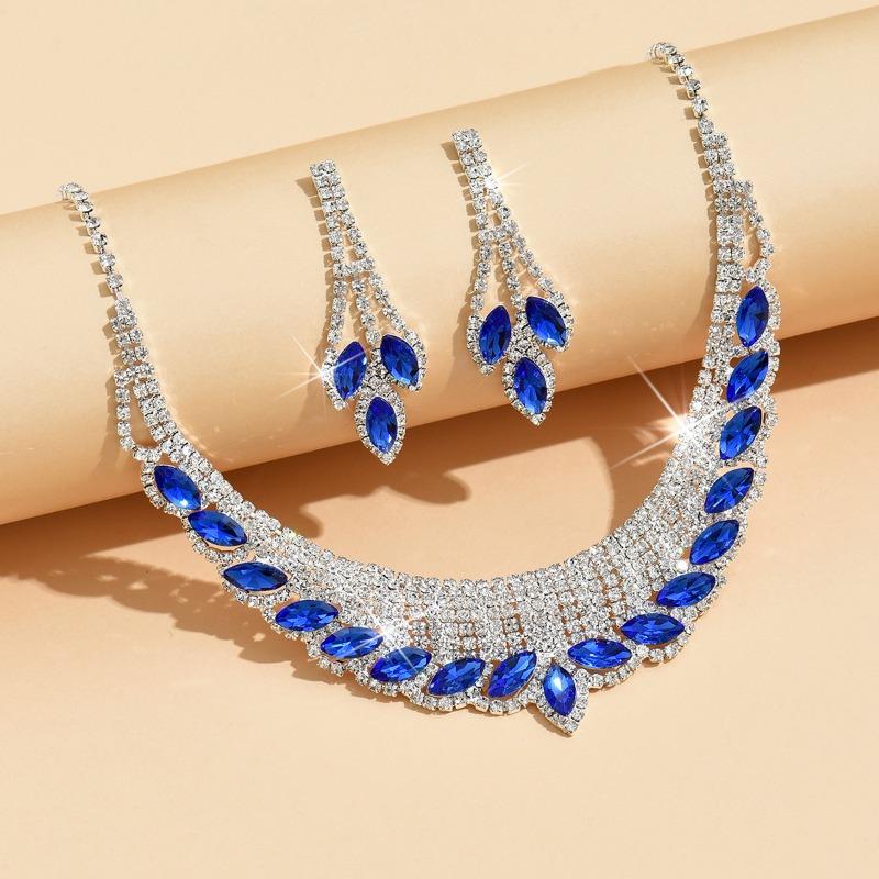 Super sparkling full diamond necklace and earrings suit bridal jewelry two-piece set