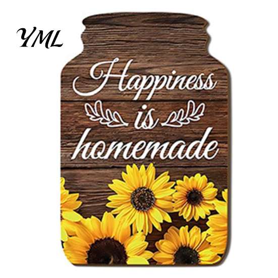 Decorative Signs for Kitchen Mason Jar Shape Wall Decoration, Wooden Art with Sunflower Print, Hanging Plaques Retro Rustic Decor Farmhouse