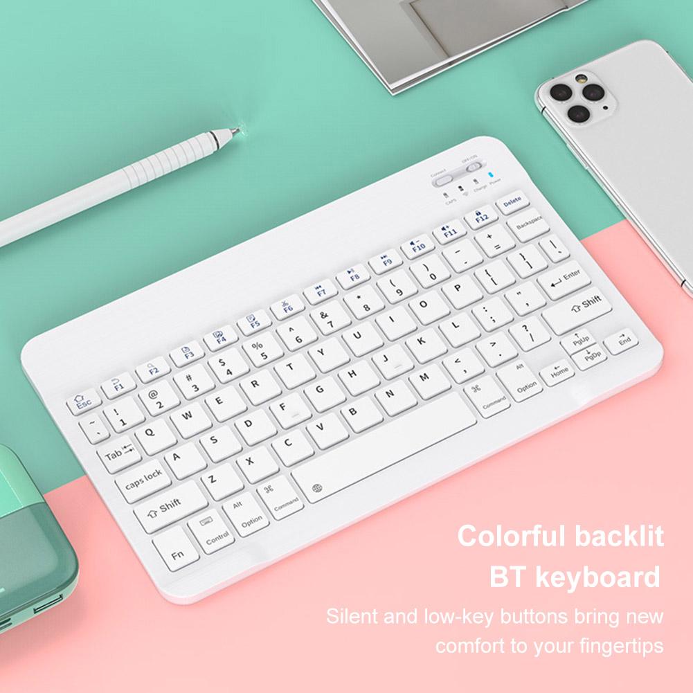 Ultra Light Slim Keyboard Bluetooth-Compatible 3.0 7-Colors Backlit Rechargeable for Android iOS Windows Tablets PC Smartphone