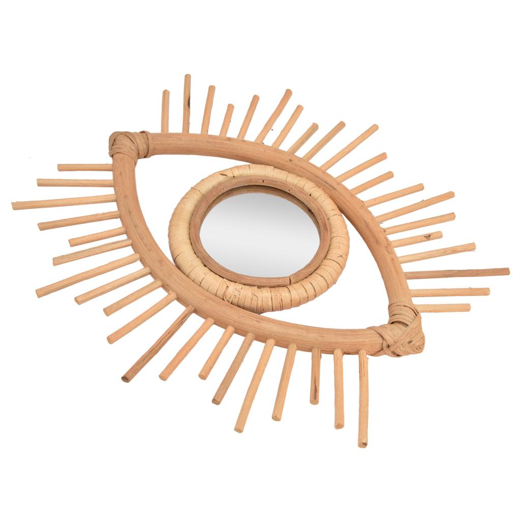 Nordisk Sminkspegel Rottingvävd Ögonformad Vägghängd Spegel för Hem Hotell Badrumsdekoration
