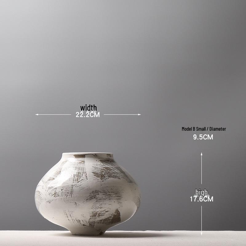 Large Modern Minimalist Chinese Zen White Glazed Art Pottery Vase with Hand-Painted Sweep Stroke Pattern