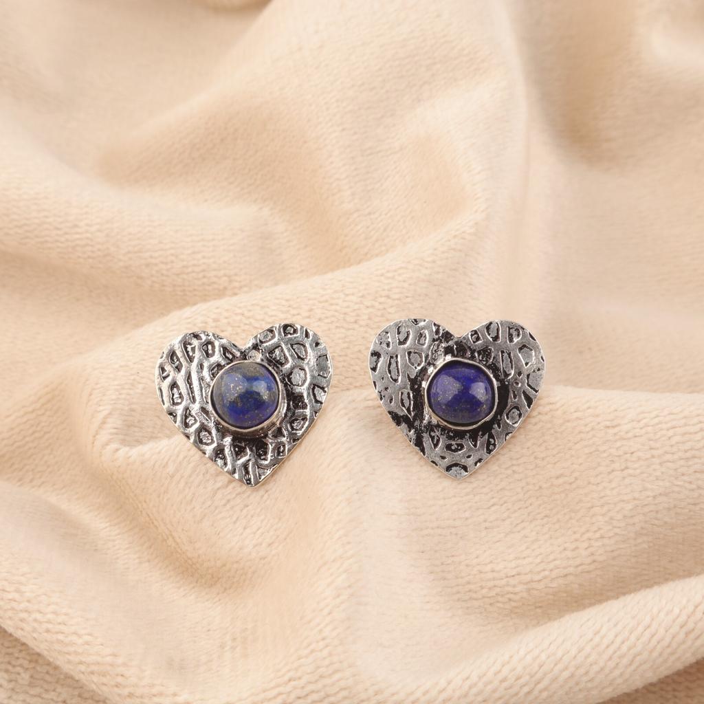 Round Lapis Lazuli Gemstone Ethnic Stud Best Friend Gift New Earrings 925 Silver EE-143-20