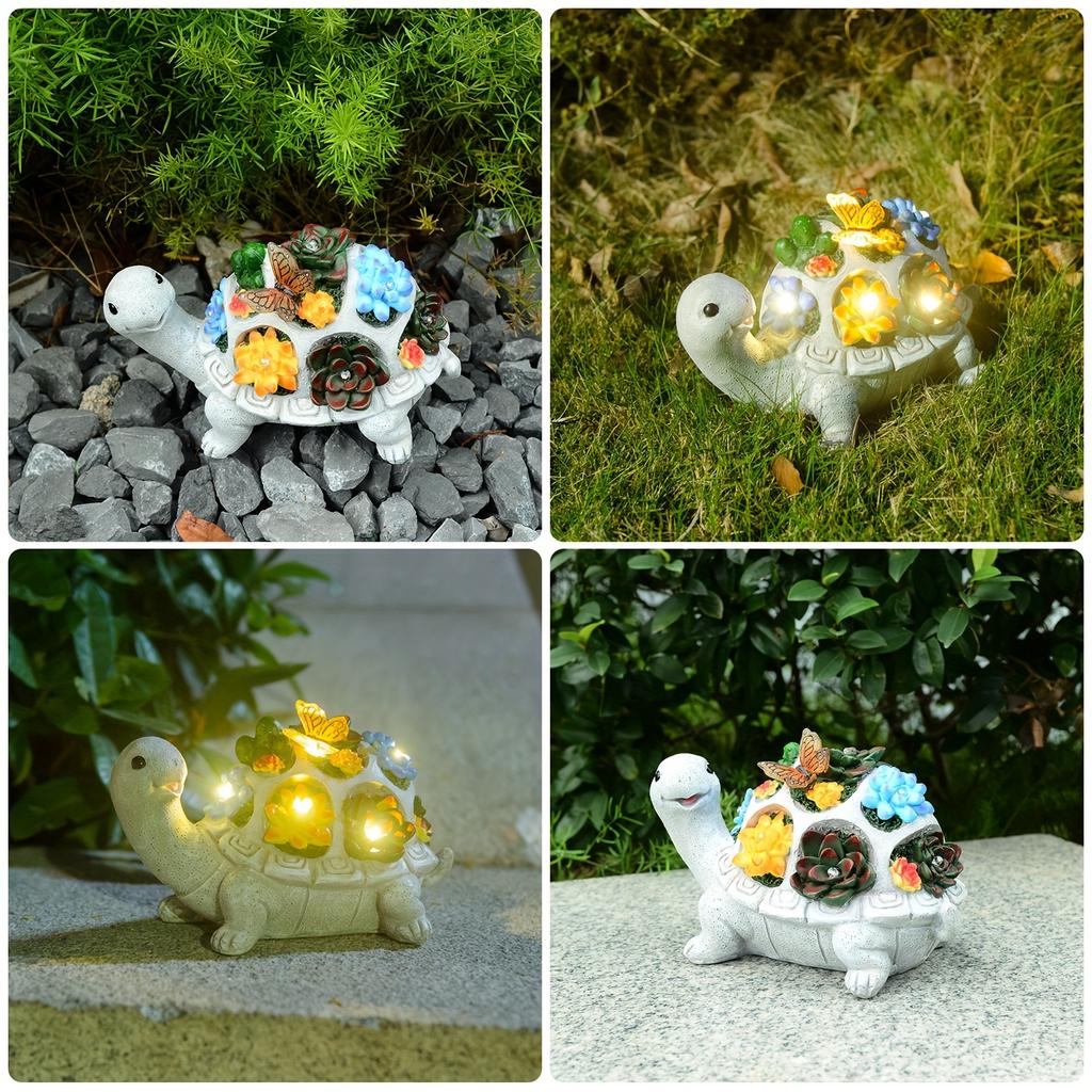 Solar Garden Turtle Statues Decor, Turtle Gifts For Moms, Solar Turtle With Butterfly Outdoor Decorations Solar Lights, Patio Lawn, Yard