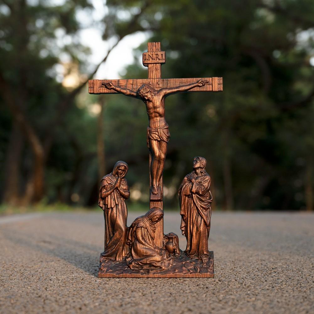 Jesus Crucifixion Scene Statue, Hand-Carved Wooden Calvary Decoration, 14 Station of the Cross, Religious Christian Sculpture