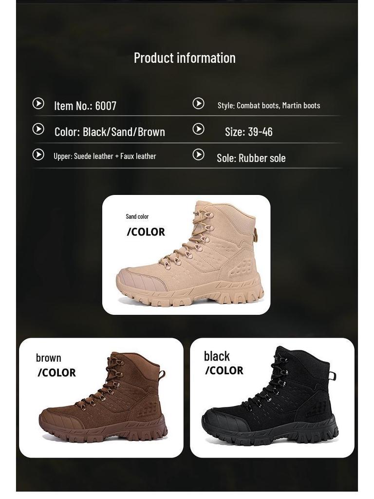 Men's Waterproof High-Top Desert Combat Boots - Wear-Resistant, Anti-Slip, Breathable, Large Size for Autumn/Winter Mountaineering & Hiking.