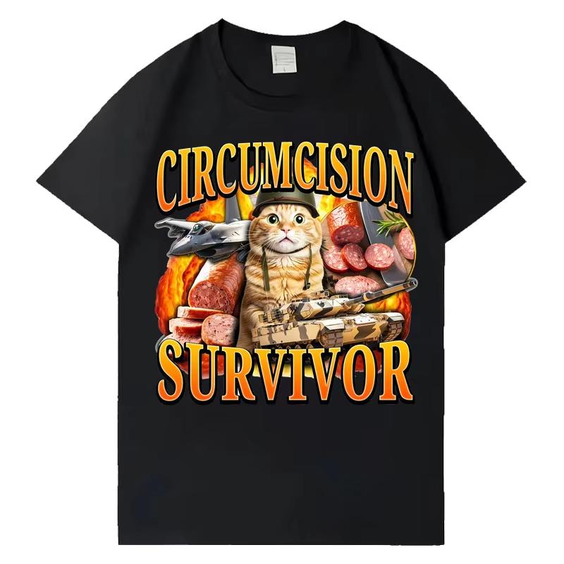 

Circumcision Survivor Funny Cat T Shirt Mens Womens Pop Y2K T-shirts Casual Cotton Short Sleeve Oversized T-shirts Hot Sale Tops 5XL різнокольоровий