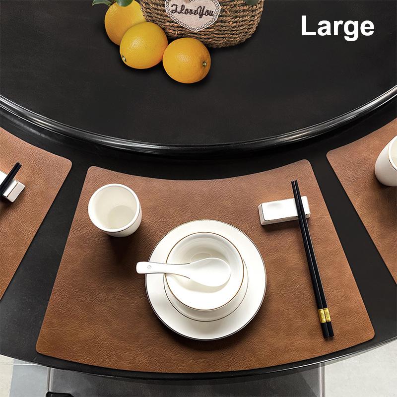 1Pc S/L Double Sided Anti Slip PU Insulation Pad Table Mat Nordic Style Imitation Cowhide Pattern Fan Shape Leather Placemat