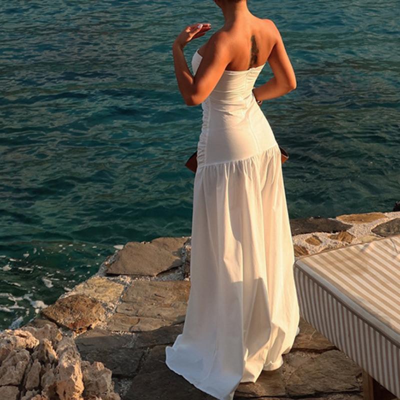 European and American Summer Beach Style Strapless Hollow Dress for Women's Wear