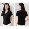 Damen T-Shirt mit V-Ausschnitt und Knöpfen, kurzärmelig, schmale Passform, weich, elastisch, Pullover, Oberteile für den Pendlerstil