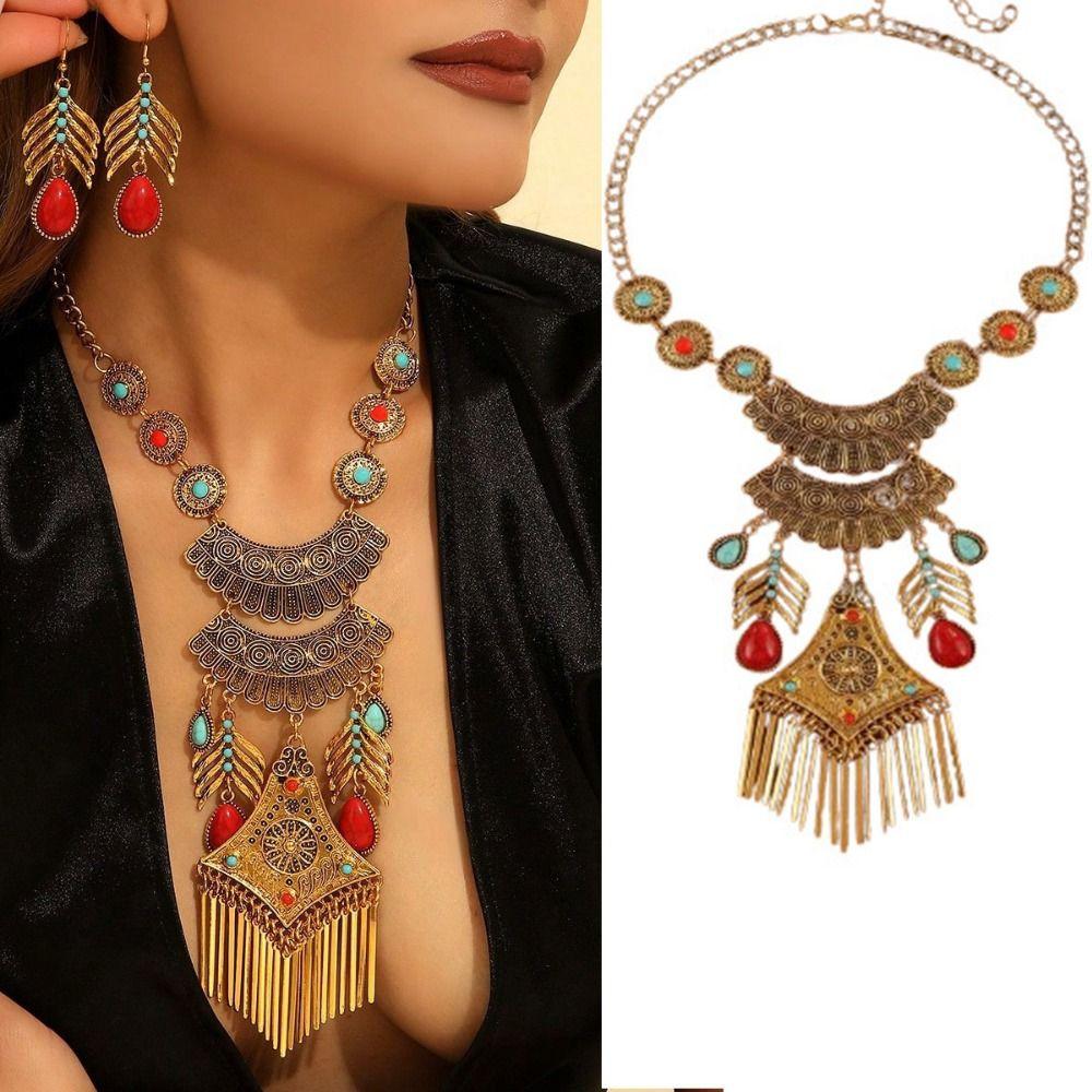 Imitation Turquoise Ethnic Style Jewelry Set Exaggerated Neck Jewelry Women