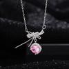 Pink Planet Heart Zircon Pendent Necklace Charm Clavicle Chain Necklace