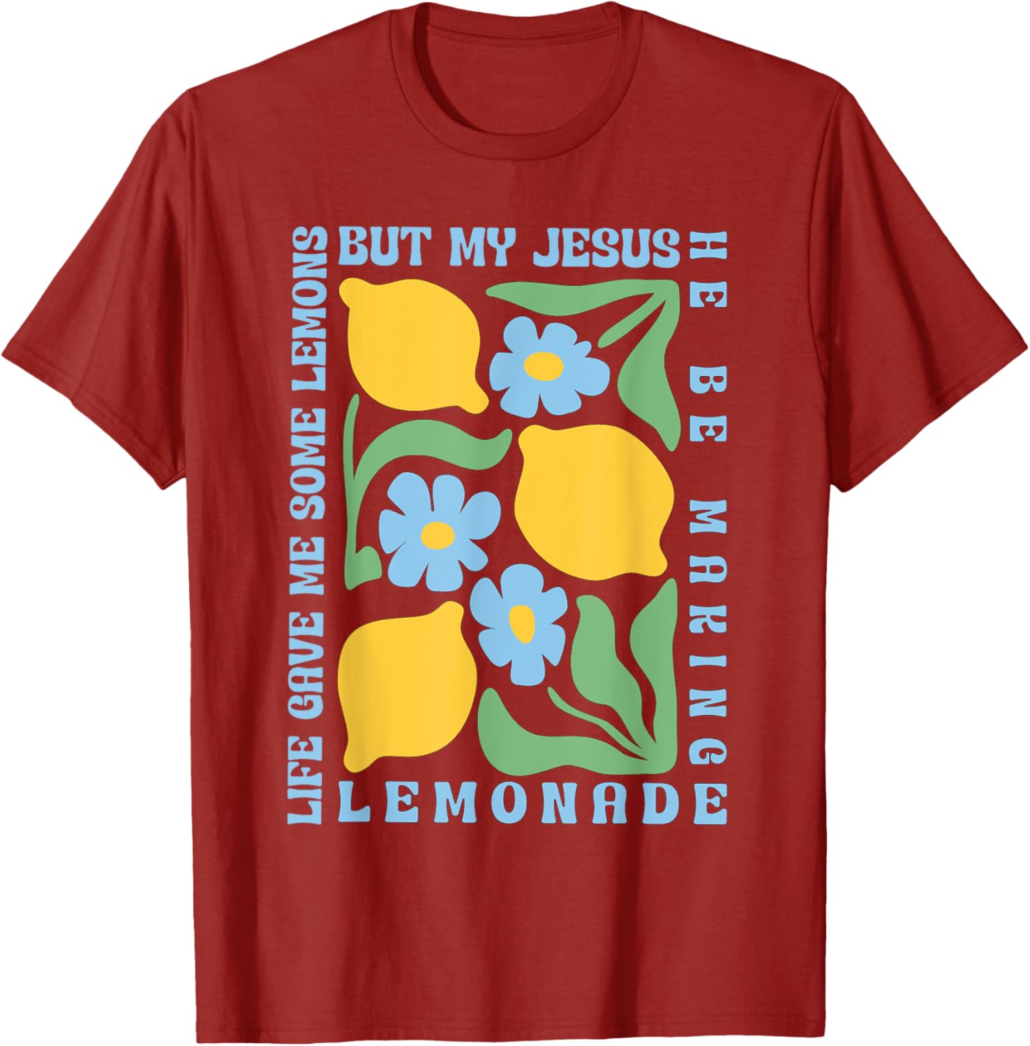 Jesus Making Lemonade Graphic Tee Religious Faith Christian Humor Short Sleeve T-Shirt Casual Tops S