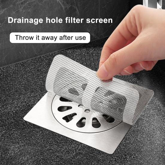Disposable Mesh Hair Catcher Sticker 4"x4" Bathroom Shower Drain Cover Hair Trap Easy Installation Sink Strainer