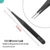 1.0mm Stainless Steel Antistatic Tweezers Set - 6-in-1 Pouch with Pointed & Bent Tip for Nail Art, Eyelash Extensions, and Hair