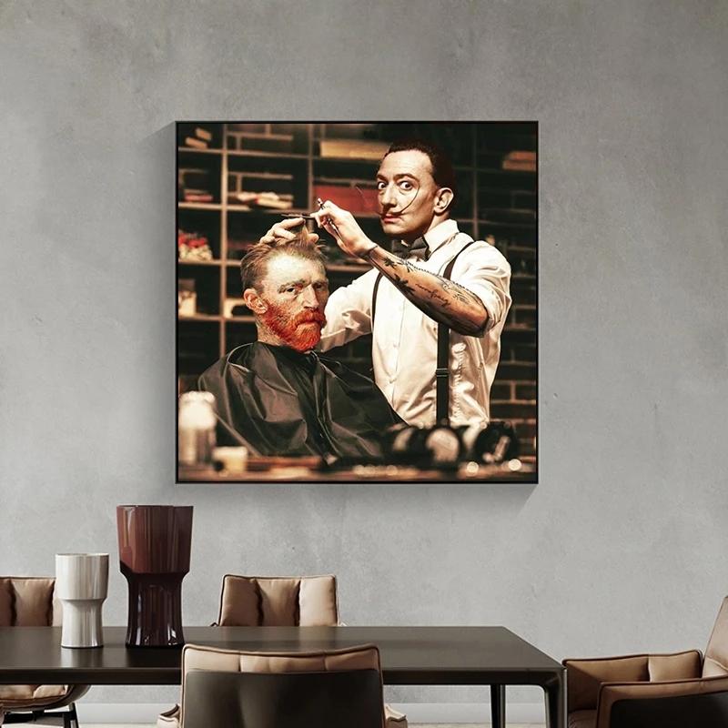 Retrato de personaje divertido, arte de Van Gogh, corte de pelo, pintura en lienzo, carteles e impresiones, imágenes de pared para decoración para las paredes del salón, Cuadro
