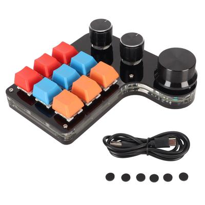9 Keys Programmable Keyboard 3 Knobs One Handed USB Mini Macro Mechanical Gaming Keyboard for