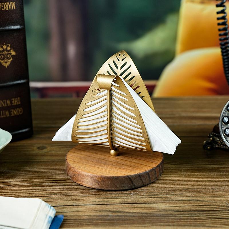 Hollow Metal Paper Towel Rack Light Luxury Home Restaurant El Desktop Paper Towel Storage Golden Leaf Paper Rack