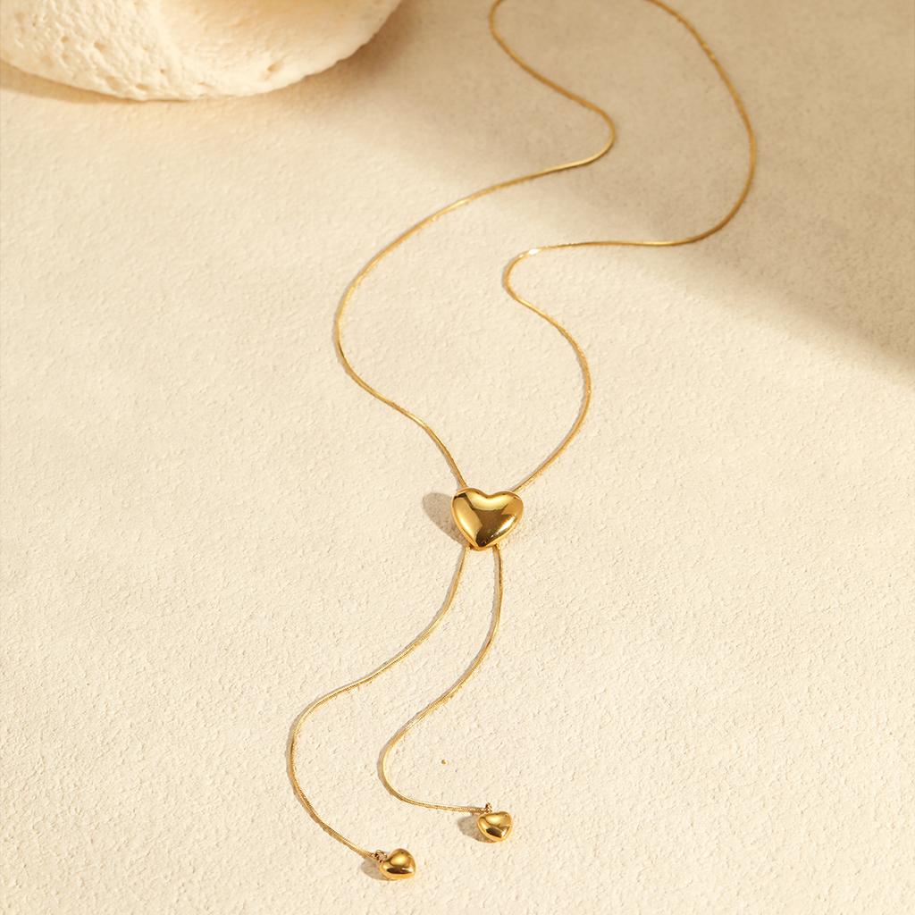 GEMCHIC Women's Adjustable Gold Heart Pendant Necklace Stainless Steel Y-Shape Chain Fashion Jewelry
