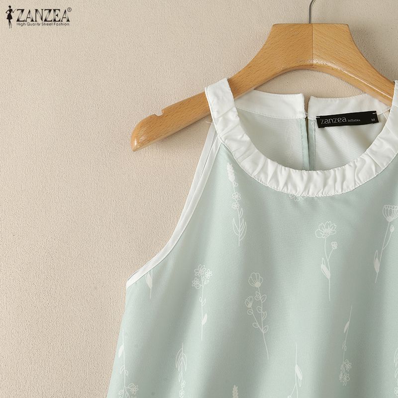ZANZEA Women Summer Round Neck Casual Sleeveless Print Tank Tops
