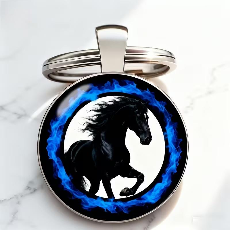 2026 Horse Year Design Dome Glass Alloy Keychain Zodiac Pony Pattern Pendant Backpack Hanging Decor Car Keyring New Year Gift