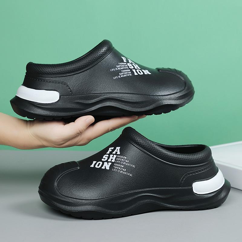 Fashion Men Chef Shoes Anti Slip and Oil Proof Work Shoes Lazy Slippers Casual Trendy Slipper One Step Fashion Garden Shoes For Beach