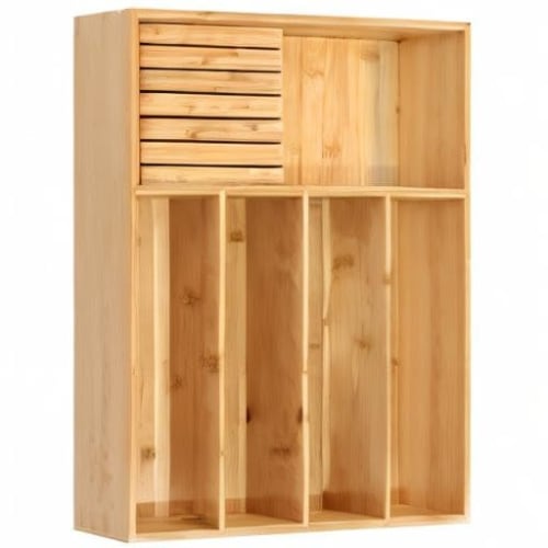 VaeFae Bamboo Silverware Organizer (Non-Expandable), Drawer Dish Holder, Wooden Cutlery Tray with Dividers for Kitchen Drawers, Dish Organizer with Kn