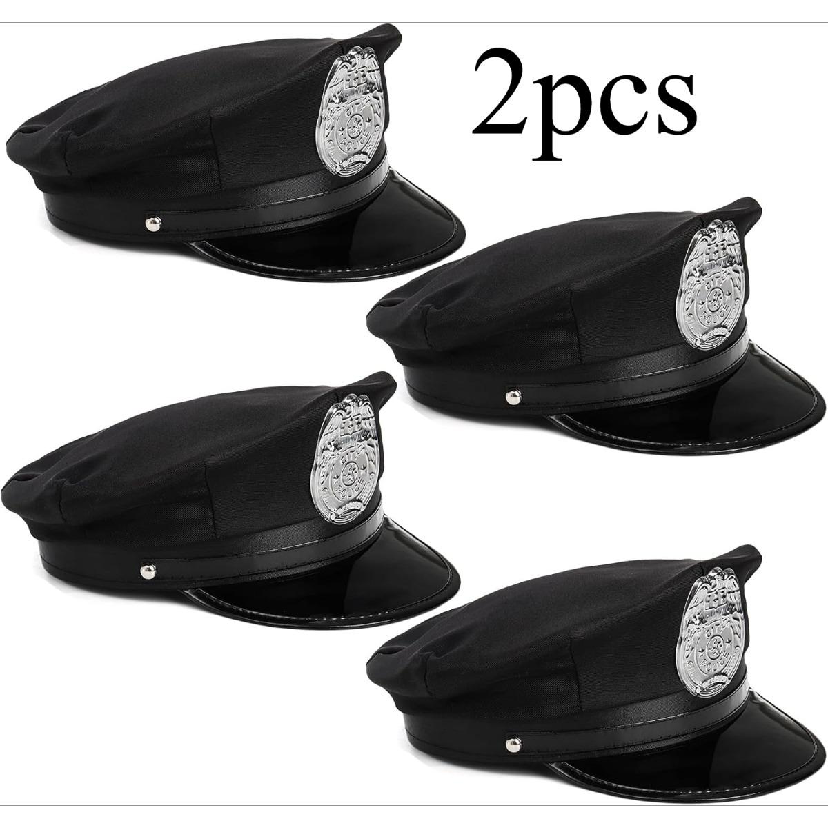 2Pcs Black Police Hat Adult Officer Hat Unique Police Hat Suitable For Stage Performances And Party Role Play, Fun Police Hat Party Gift Supplies 2Pcs