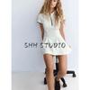 Women's Spring Clothing French Style Preppy Style Lapel Short Sleeve Wavy Style Wide Hem Rib Short Dress 4661306