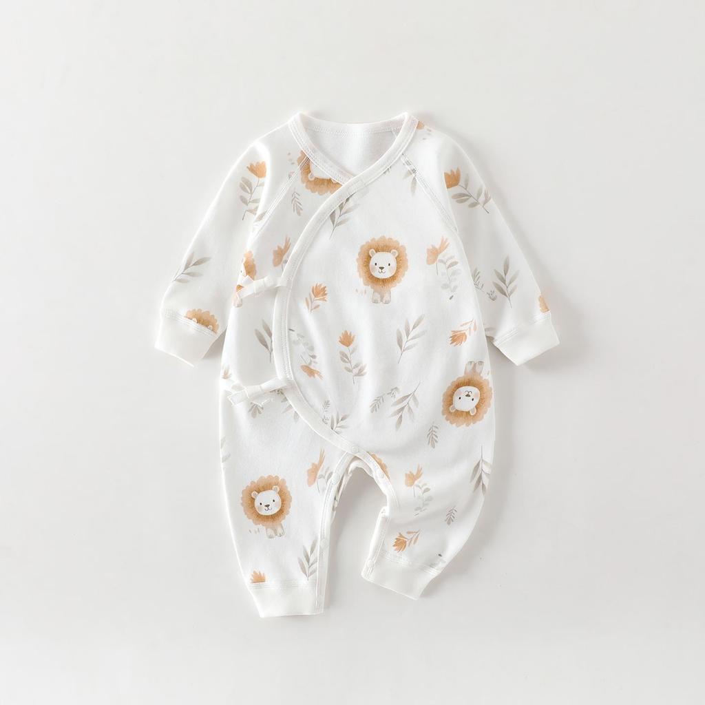 Spring & Autumn Korean Style Baby Cotton Bodysuit Pajamas - Butterfly Design, Home Jumpsuit for Crawling