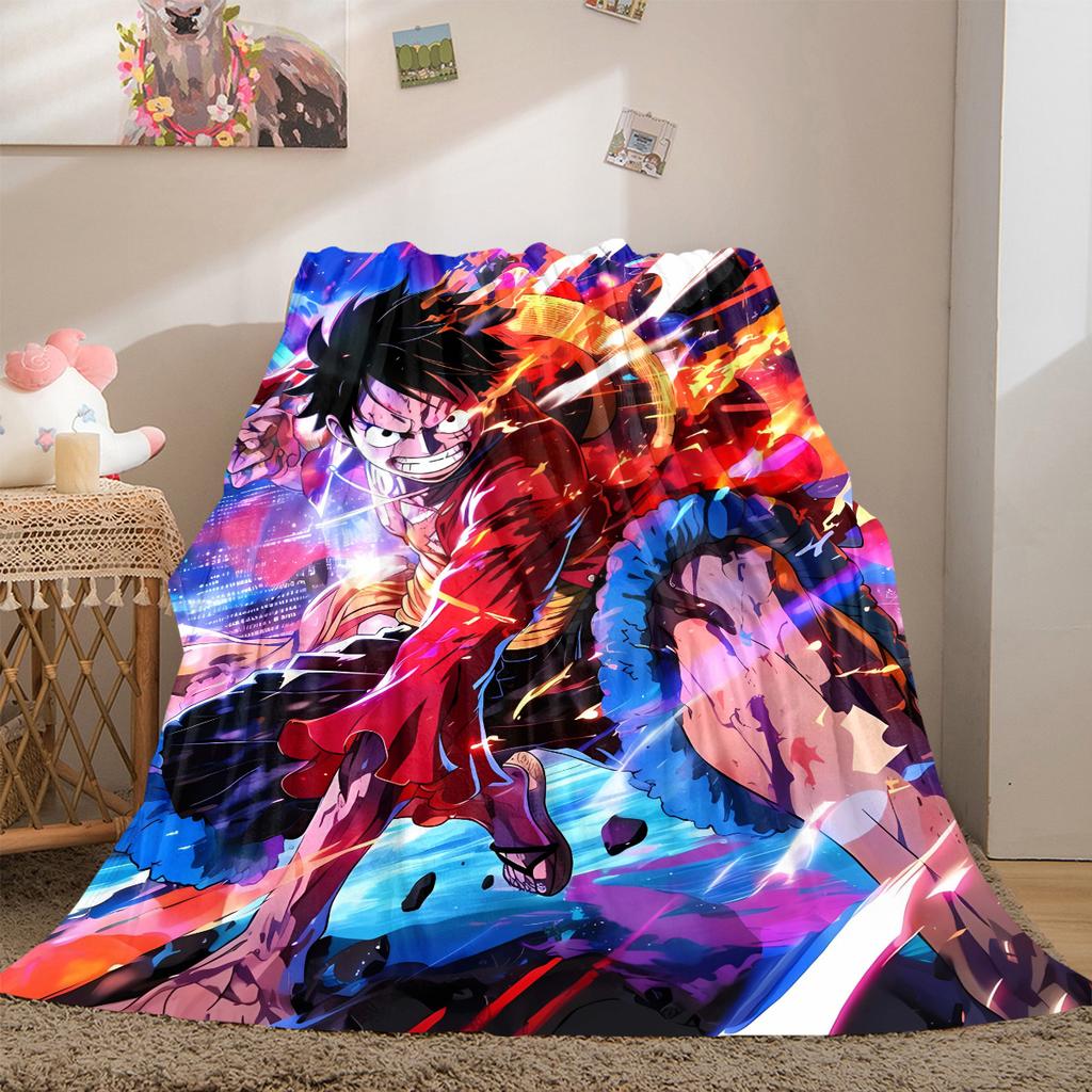 One Piece Anime Puzzle Print Blanket Warm Comfortable Flannel Cover For Bedrooms, Sofas, Beds, Chairs LXR167