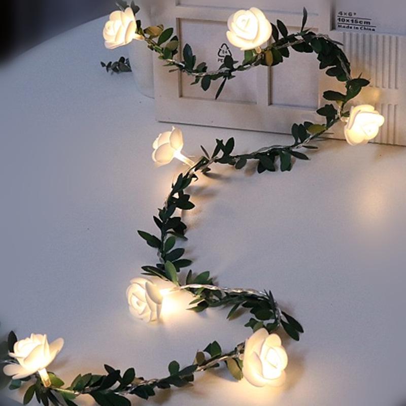 LED White Foam Rose Vine String Lights - Indoor Wedding & Balcony Decor