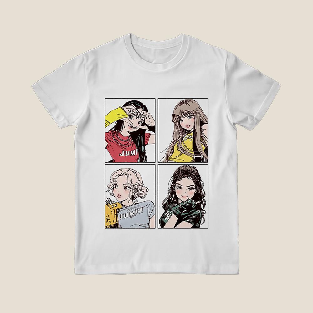 

2025 Hot Sale Kpop BP Jump T-shirt Pink Girl Group Short Sleeve Cute Anime Pattern T-shirt Summer Loose And Comfortable Y2K Top XL
