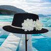 French British retro Hepburn style flower pearl imitation woolen top hat female autumn and winter face small flat top hat self-operated