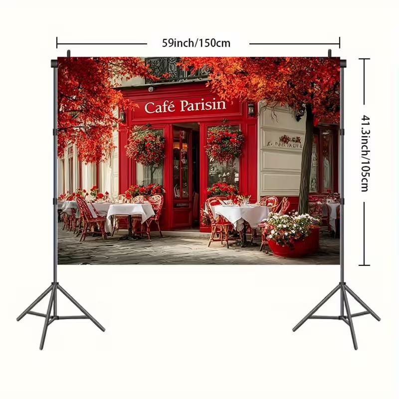 2D Red French Café Background for Travel Photoshoot 47.2x31.5inch/120*80cm