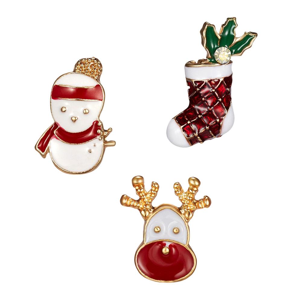 3pcs/set Christmas Tree Elk Snowman Alloy Brooch Fashionable Christmas Corsage Jewelry Accessory Party Festival Gift
