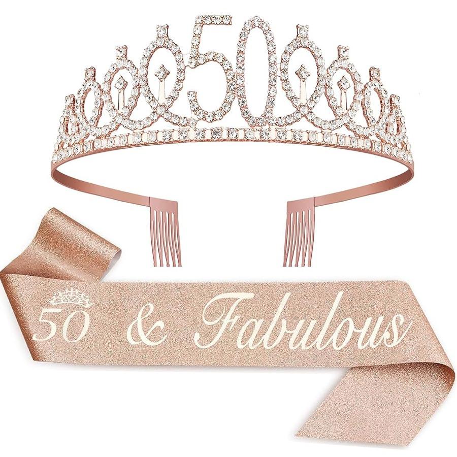 Birthday Tiara Crown Sash Women Girls 15th 20th 25th 30th 35th 40th 45th 50th 55th 60th 65th 70th Party Decoration Favor Gifts 5