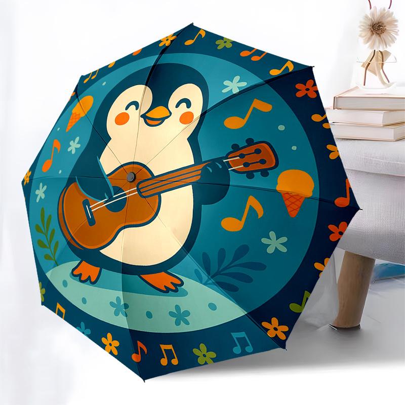 Penguin Playing Guitar Sticker - Cute Animal MusicDecal for Kids Room DecorUmbrella, Portable 3-Fold Compact Umbrella for Men & Women Gift