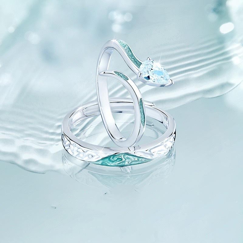 Enamel Spirit Snake Couple Ring Female Ins Wind Niche Design High Sense Ring Open Pair Ring Valentine's Day Gift