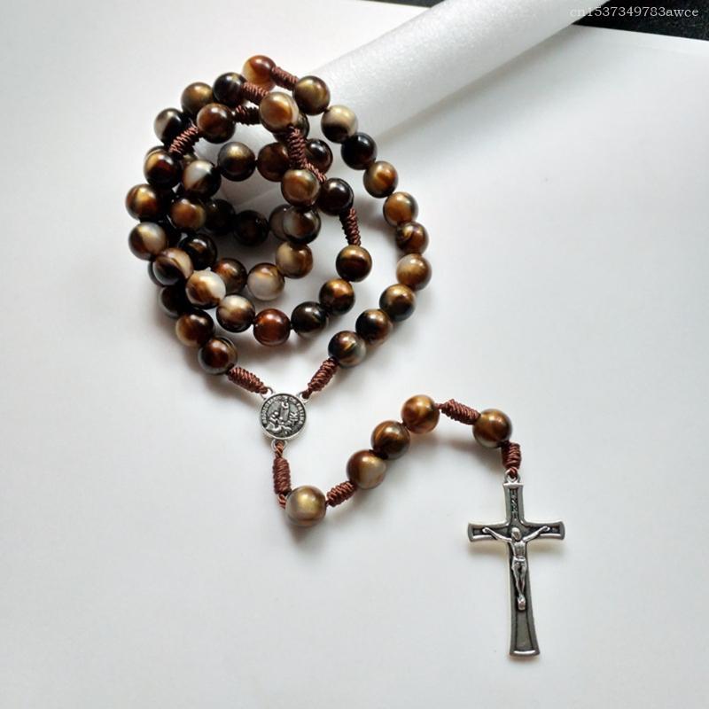 Vintage Rosary Catholic Prayer Beads Necklace Christ Jesus for Cross Pendant Necklace Beaded Religious Jewelry Gift F0T6